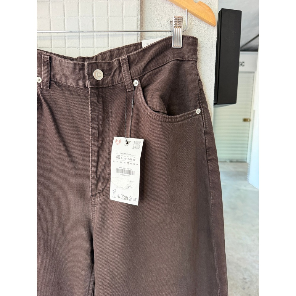 Zara Wide Leg Flare Jeans in Dark Brown - Picture 3 of 8